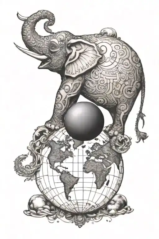 elephant and planet earth globe tattoo design idea