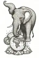 elephant and planet earth globe tattoo design idea