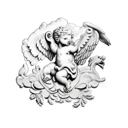 cherubs and doves around a map of italy tattoo design idea