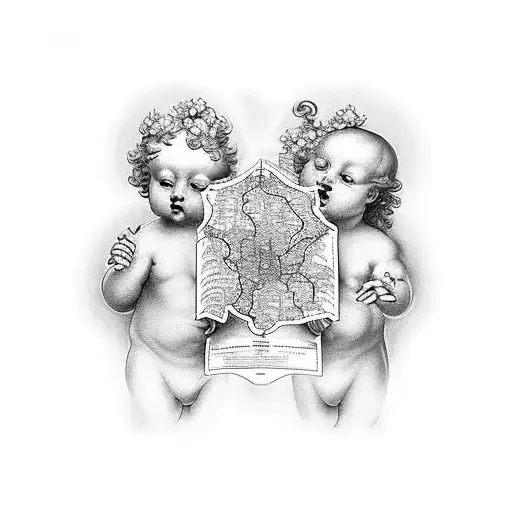 cherubs with a map of Europe tattoo design idea