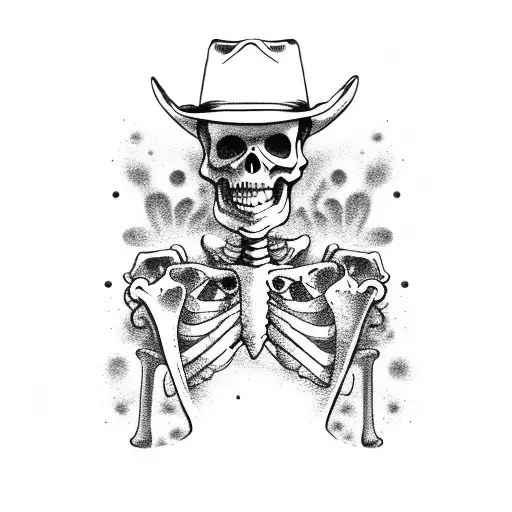 Skeleton cowboy with poncho and guitar on back tattoo design idea