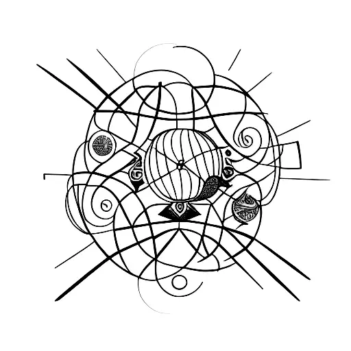 A minimalist tattoo of a globe surrounded by vibrant exotic birds in flight tattoo design idea