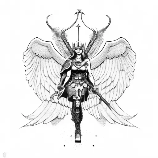 Valkyrie under gothic tombstone tattoo design idea