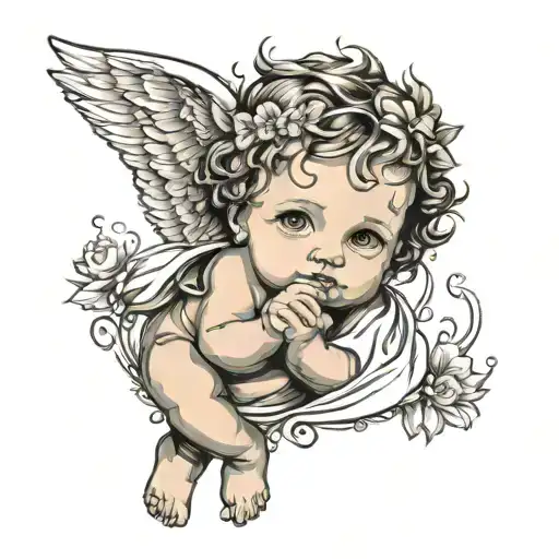 greek baby angel tattoo design idea