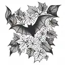 bat and autumn leaves falling tattoo design idea