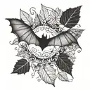 bat and autumn leaves falling tattoo design idea