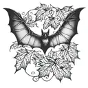 bat and autumn leaves falling tattoo design idea