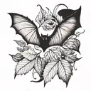 bat and autumn leaves falling tattoo design idea