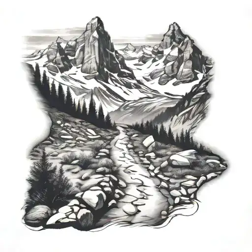 long path leading to a big mountain peak tattoo design idea