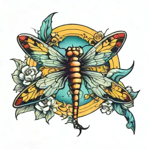 dragonfly sun tattoo design idea