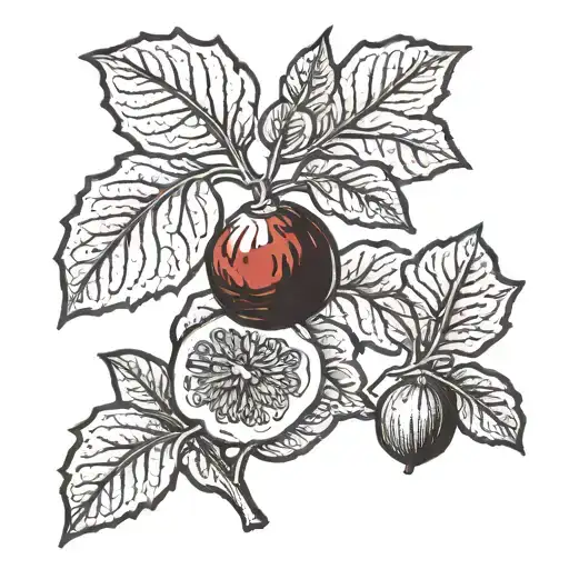 black and white fig branch leaves and fruit  tattoo design idea
