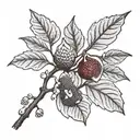 black and white fig branch dark green leaves and dark red and purple fruit  tattoo design idea