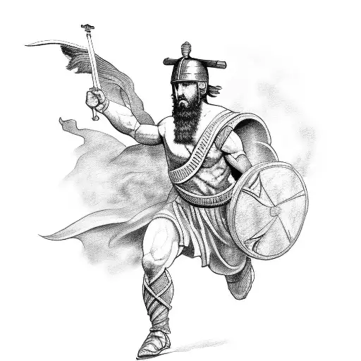 A sketch-style tattoo of a Greek warrior running towards victory, inspired by the poem Horatius at the Bridge tattoo design idea