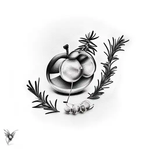 cherries wine rosemary thyme peaches tattoo design idea