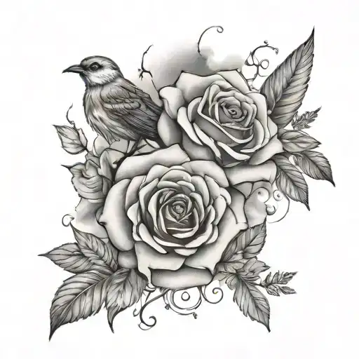 roses , named Ahmed , birds , clouds  tattoo design idea
