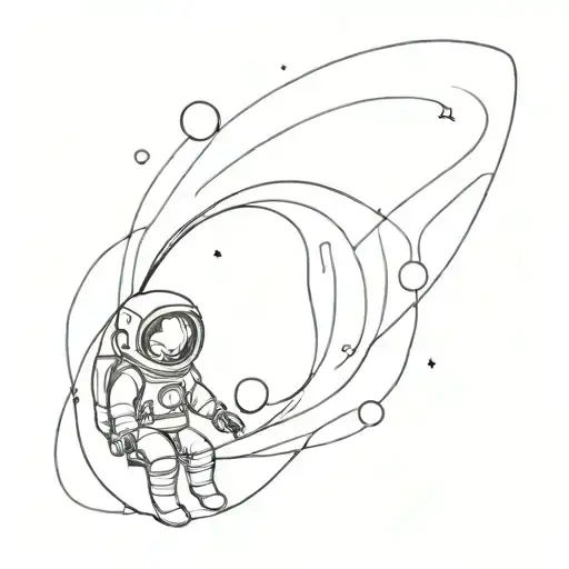 a cosmonaut and a little girl inside a black hole scene from interstellar movie word "stay" and the bottom tattoo design idea