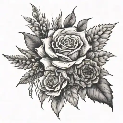 Rose AND lilac AND sunflower ANDfist AND wheat soft tattoo design idea