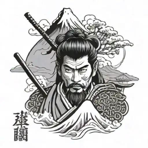 Samurai facing mountain fuji  tattoo design idea