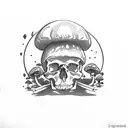 skull with mushrooms and smoke tattoo design idea