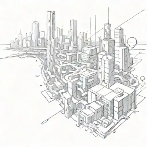 A futuristic cityscape with neural network connections intertwined throughout tattoo design idea