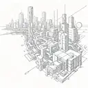 A futuristic cityscape with neural network connections intertwined throughout tattoo design idea