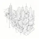 A futuristic cityscape with neural network connections intertwined throughout tattoo design idea