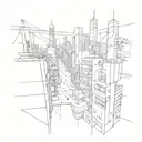 A futuristic cityscape with neural network connections intertwined throughout tattoo design idea