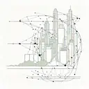 A futuristic cityscape with neural network connections intertwined throughout tattoo design idea