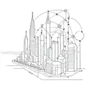 A futuristic cityscape with neural network connections intertwined throughout tattoo design idea
