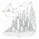 A futuristic cityscape with neural network connections intertwined throughout tattoo design idea