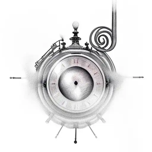 A realistic tattoo of a train engine with a music note smoke trail tattoo design idea