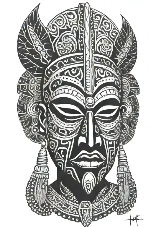 west African mask tattoo design idea