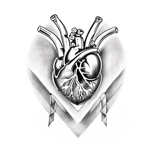 Atlas holding an anatomical heart with three swords tattoo design idea