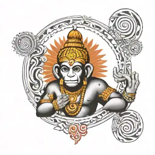 Small Hanuman's Gada with words शक्ति and भक्ति incorporated inside tattoo design idea
