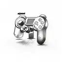 A sketch-style tattoo of a joystick surrounded by gaming symbols and phrases tattoo design idea