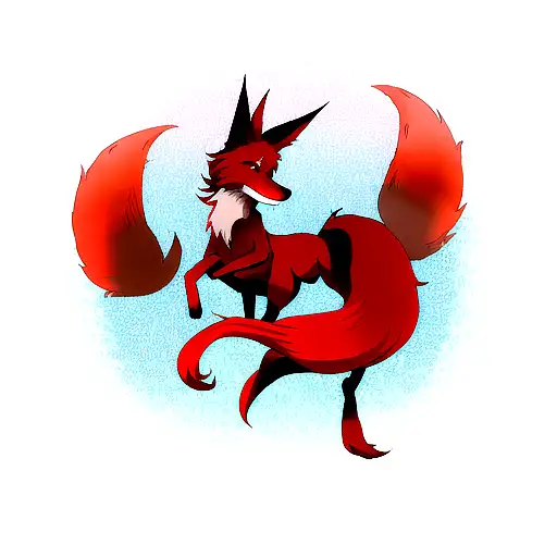 mythical red animal fox with nine tails  tattoo design idea