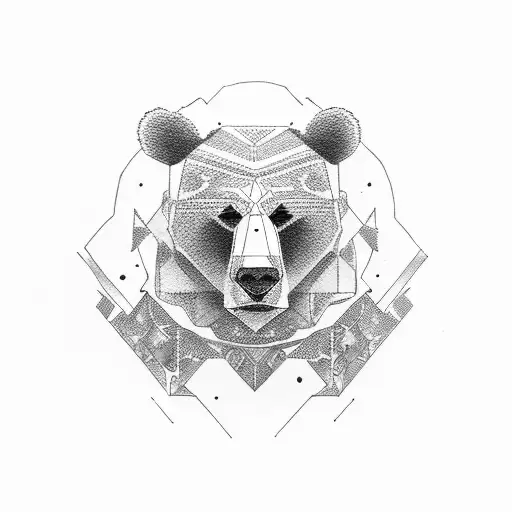 Dotwork "Woman With Bear Head" Tattoo Idea BlackInk AI