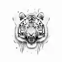 A fierce tiger roaring with the phrase 'Never Give Up' in its mouth tattoo design idea