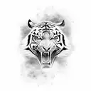 A fierce tiger roaring with the phrase 'Never Give Up' in its mouth tattoo design idea