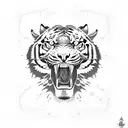 A fierce tiger roaring with the phrase 'Never Give Up' in its mouth tattoo design idea