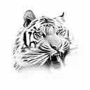 A fierce tiger roaring with the phrase 'Never Give Up' in its mouth tattoo design idea