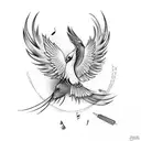 Phoenix bird with music note tattoo design idea