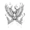 Phoenix bird with music note tattoo design idea