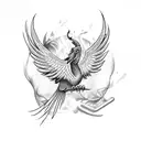 Phoenix bird with music note tattoo design idea