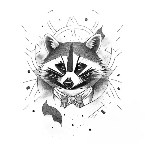 A raccoon wearing the clothes of Jhin from League of Legends tattoo design idea