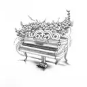 A tattoo of a grand piano with floral embellishments on the keys tattoo design idea