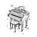 A tattoo of a grand piano with floral embellishments on the keys tattoo design idea