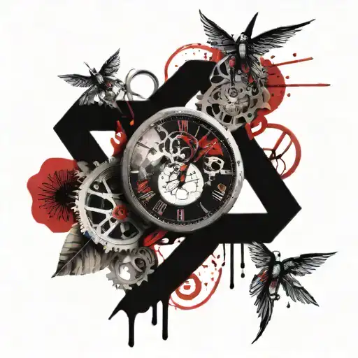 clocks and medical caduceus intertwined tattoo design idea