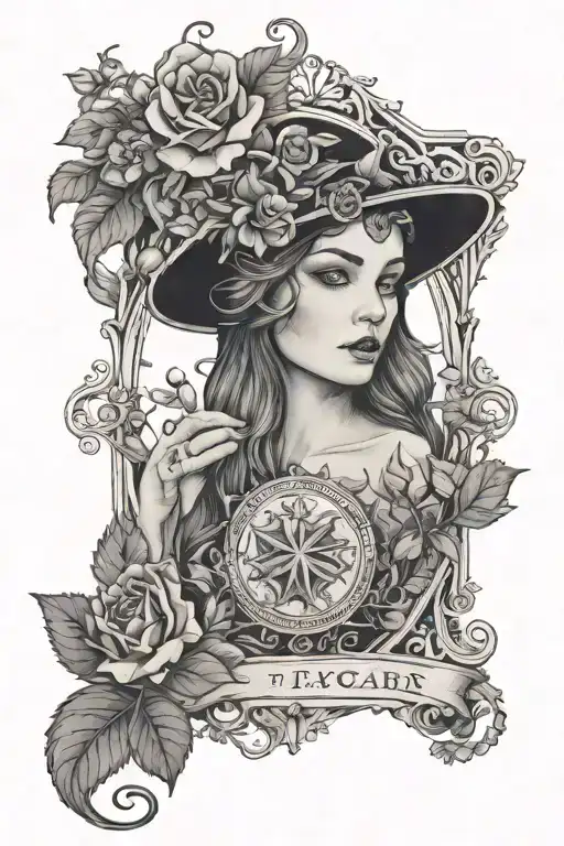tarot cards, witchy, flowers, vines, cottagecore, feminine tattoo design idea