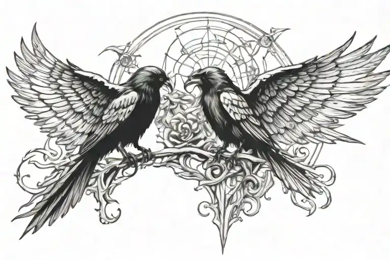 death angel and crow tattoo design idea